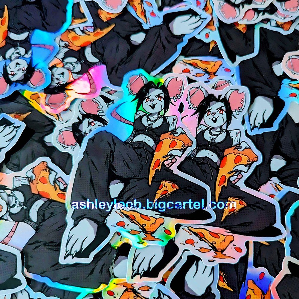 4" Pizza Ratgirl holographic sticker