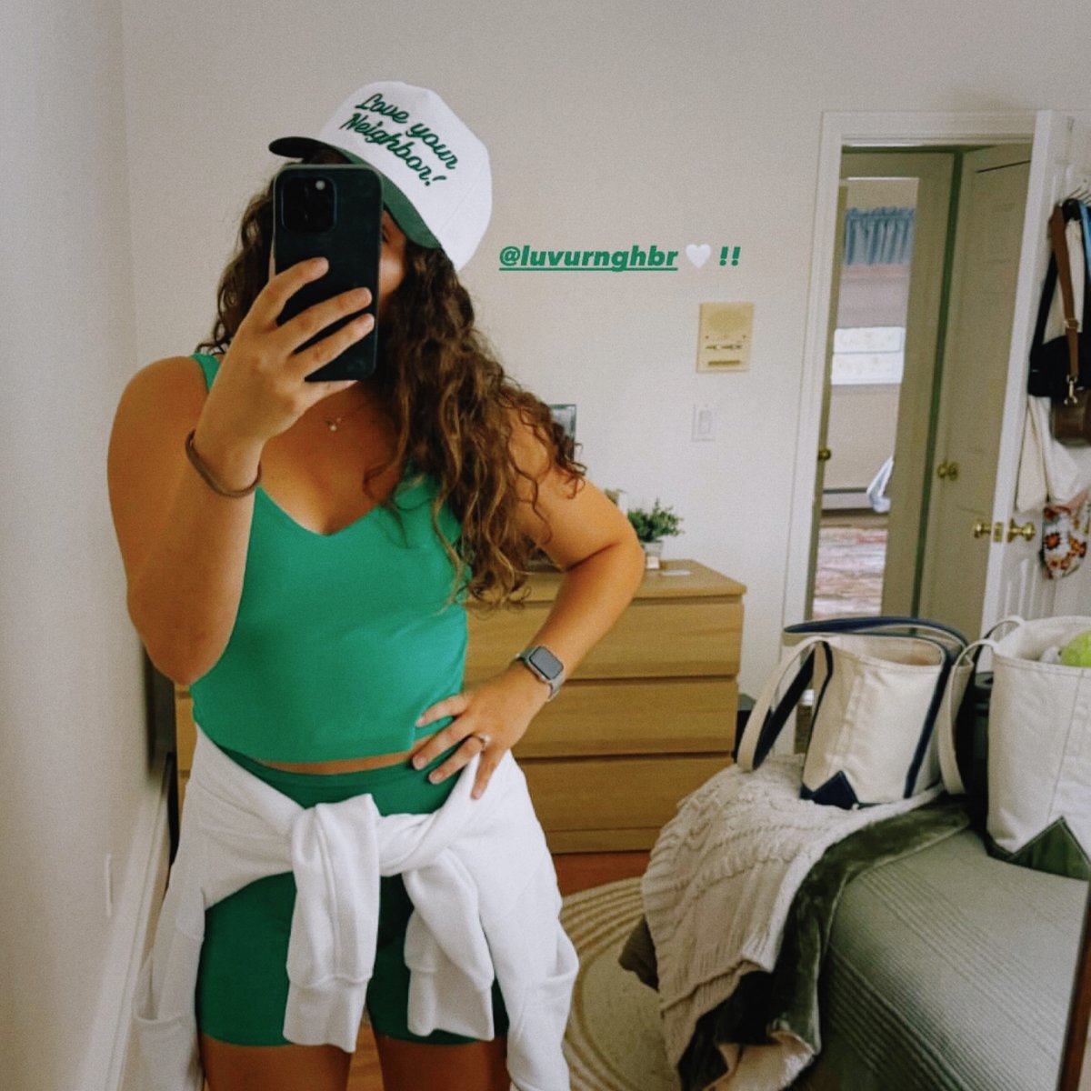 Image of LOVE YOUR NEIGHBOR EMBROIDERED HAT - WHITE/GREEN