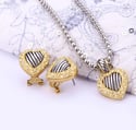 Stripe Heart Necklace & Earring Set