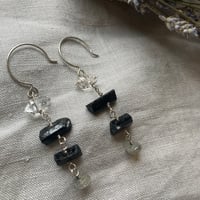 Image 1 of Herkimer Diamond Black Tourmaline Labradorite Natural Gemstone Sterling Silver Earrings