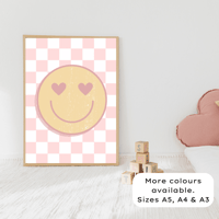 Image 1 of Vintage Heart Eyes Smiley Checkerboard Print