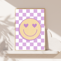 Image 3 of Vintage Heart Eyes Smiley Checkerboard Print