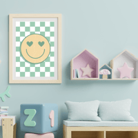 Image 4 of Vintage Heart Eyes Smiley Checkerboard Print
