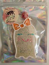 Image 2 of Cutie girl  ghost with orange bow freshie scented in leaves bbw type 