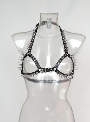 Image of MADE TO ORDER - Heavy Metal Spiked Micro Harness Bra (Size XS - XL)