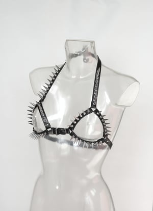 Image of MADE TO ORDER - Heavy Metal Spiked Micro Harness Bra (Size XS - XL)