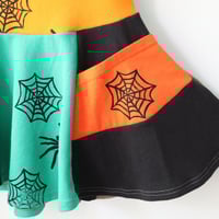 Image 4 of spiders spiderwebs pocket halloween 8/10 short sleeve courtneycourtney twirly dress purple 