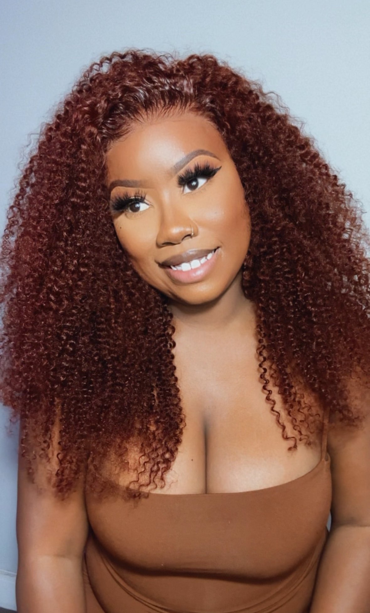 Image of Burgundy 7x5 Jerry Curly Lace Closure Wig in 22”