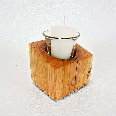 Image of Wood Votice Candel Holder, Cherry Wood Rustic Wooden Candleholder, Home Accent Candle
