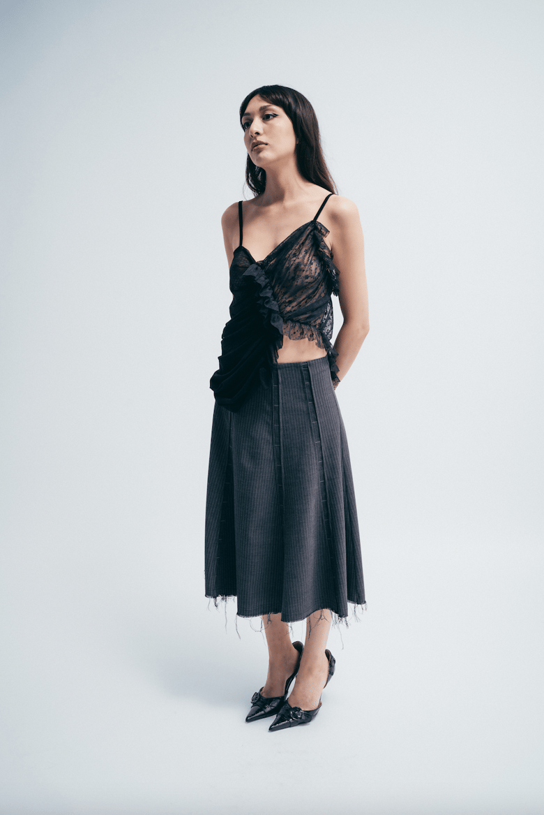 Image of Charcoal Godet Skirt