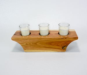 Image of Wooden Votive Candle Holder made of Cherry, includes 3 votives and candles