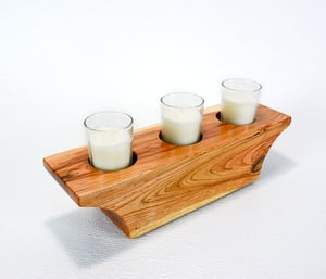 Image of Wooden Votive Candle Holder made of Cherry, includes 3 votives and candles
