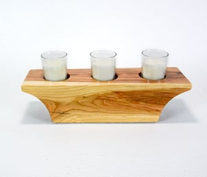 Image of Wooden Votive Candle Holder made of Cherry, includes 3 votives and candles