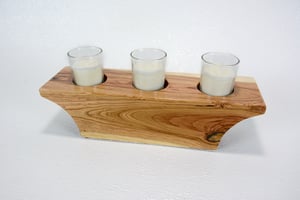 Image of Wooden Votive Candle Holder made of Cherry, includes 3 votives and candles