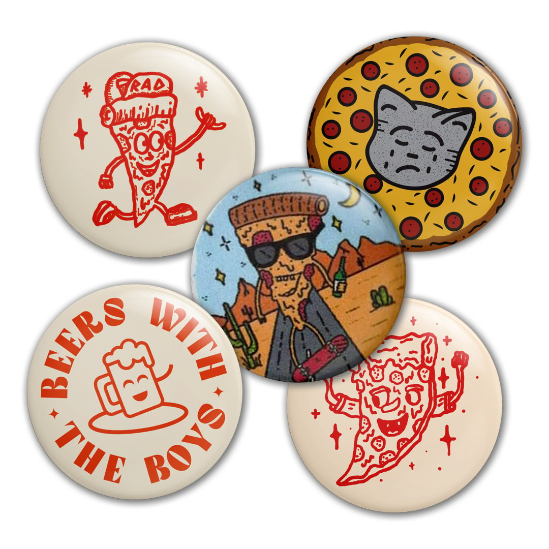 Image of Pizza & Beer Inspired 25mm Button Badges (Pack of 5)