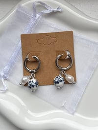 Image 2 of Stainless Steel Greek Style Pearl Huggies