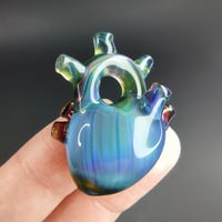 Image 1 of Blue fade Oil Stained Anatomical Heart Pendant 