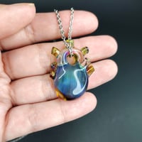 Image 2 of Blue Oil Stained Anatomical Heart Pendant 4/4