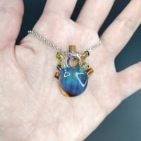 Image 3 of Blue Oil Stained Anatomical Heart Pendant 4/4