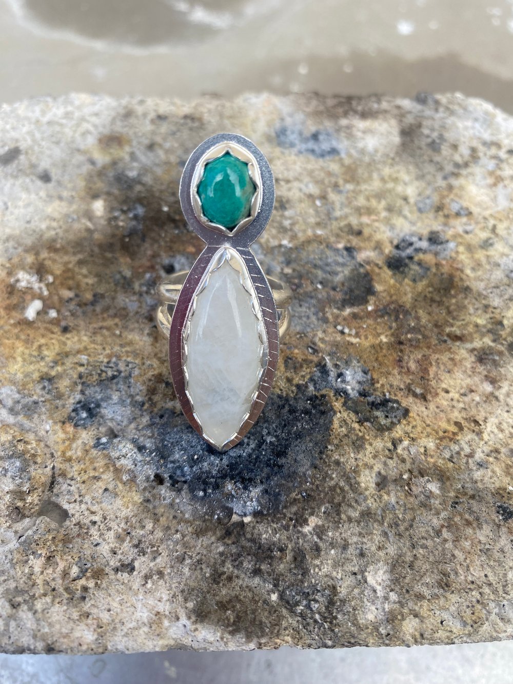 Image of Intergalactic Chysacolla + Moonstone Split Shank Ring