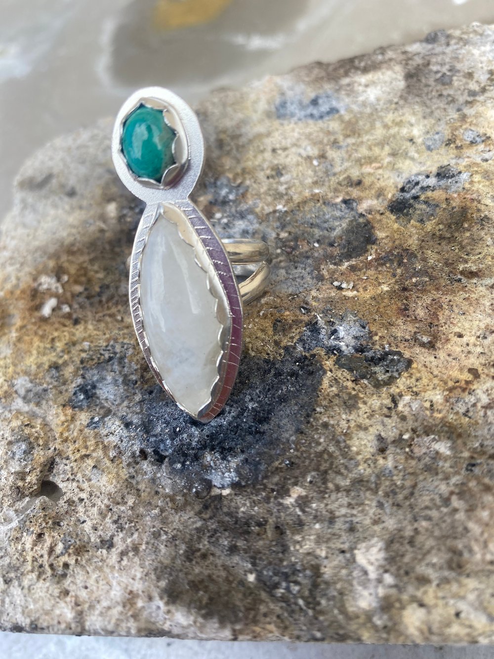 Image of Intergalactic Chysacolla + Moonstone Split Shank Ring