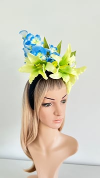 Image 2 of Lime Lily Blue Orchid Tropical Flower Crown