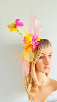 Image 2 of Yellow and Pink Feather Fascinator