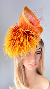 Image 2 of Orange Yellow Red Feather Fascinator