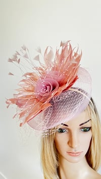 Image 1 of Sold Dusty Pink Feather Fascinator