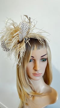 Image 1 of Beige Nude Feather Fascinator