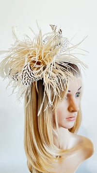 Image 2 of Beige Nude Feather Fascinator