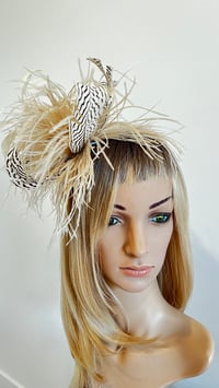 Image 3 of Beige Nude Feather Fascinator