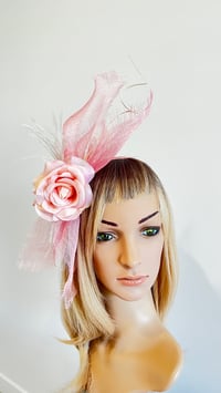 Image 1 of Pink Rose Fascinator with Quill