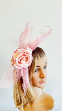 Image 3 of Pink Rose Fascinator with Quill