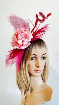 Image 1 of Hot Pink and Pink Rose Fascinator