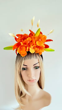 Image 2 of Orange Lily and Hydrangeas Flower Crown Fascinator 