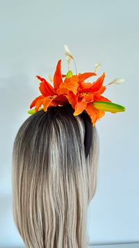 Image 3 of Orange Lily and Hydrangeas Flower Crown Fascinator 