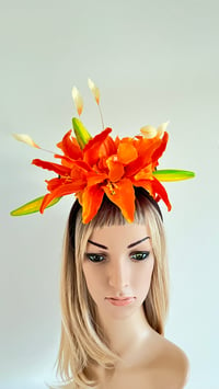 Image 4 of Orange Lily and Hydrangeas Flower Crown Fascinator 