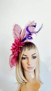 Image 2 of Pink Flower Fascinator with Purple Feather