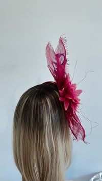 Image 3 of Pink Flower Fascinator with Purple Feather