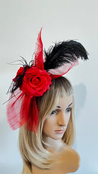 Image 2 of Red Rose and Black Feather Fascinator