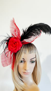 Image 3 of Red Rose and Black Feather Fascinator