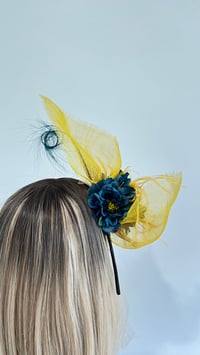 Image 3 of Yellow and Blue Fascinator with Silk Flower