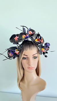 Image 2 of Black Orchid Headband with Feathers Flower Crown