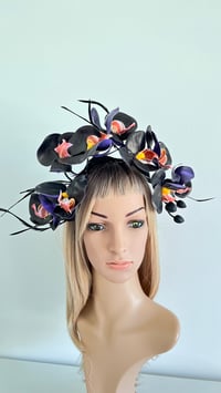 Image 3 of Black Orchid Headband with Feathers Flower Crown