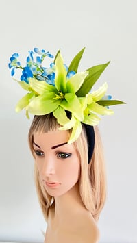 Image 1 of Lime Lily Blue Orchid Tropical Flower Crown