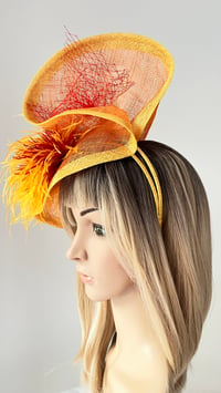 Image 5 of Orange Yellow Red Feather Fascinator