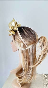 Image 4 of Gold Orchid Headband Gold Flower Crown Gold Fascinator 