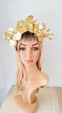 Image 2 of Gold Orchid Headband Gold Flower Crown Gold Fascinator 