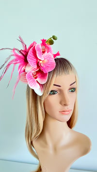 Image 1 of Pink Orchid Fascinator With Feathers